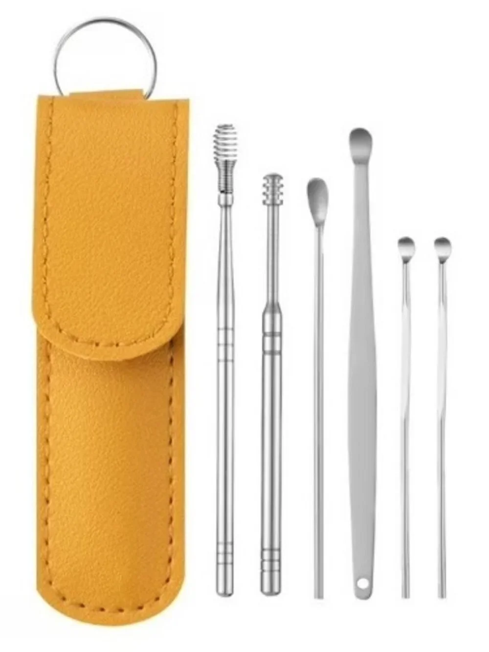 [NEW] 6-Piece Stainless Steel 360° Spiral Earwax Cleaner Tool Set & Leather Case